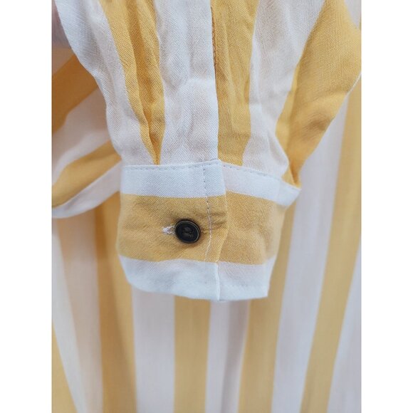 A.N.A Womens Gold Stripe Button-Down Drape Front Blouse Small Rayon Fabric Long - Picture 8 of 8